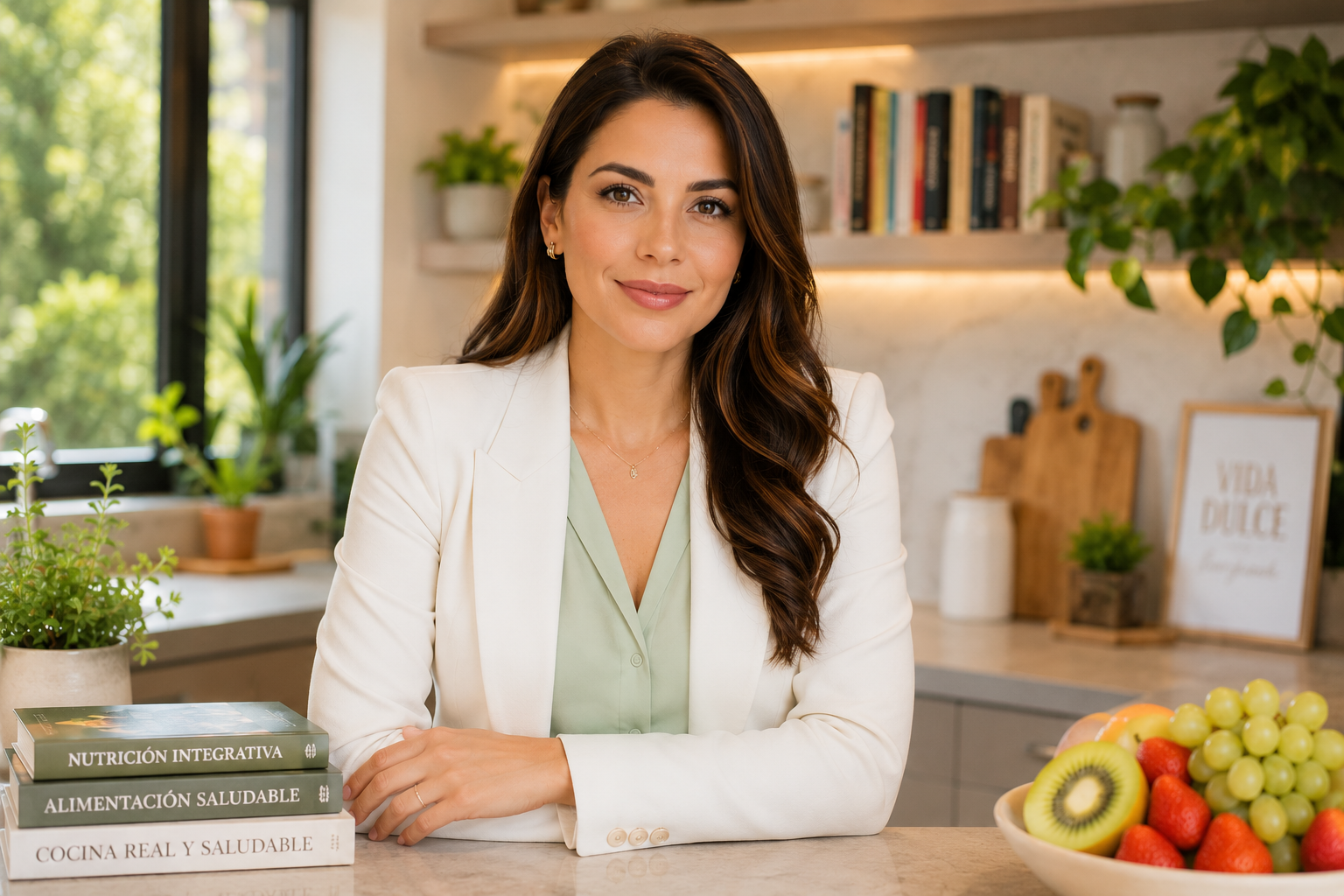 Valeria Navarro, creadora de Vida Dulce, en una cocina moderna y luminosa